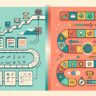 Split-screen illustration comparing an orderly Mandarin study path with colorful game-like vocabulary practice.
