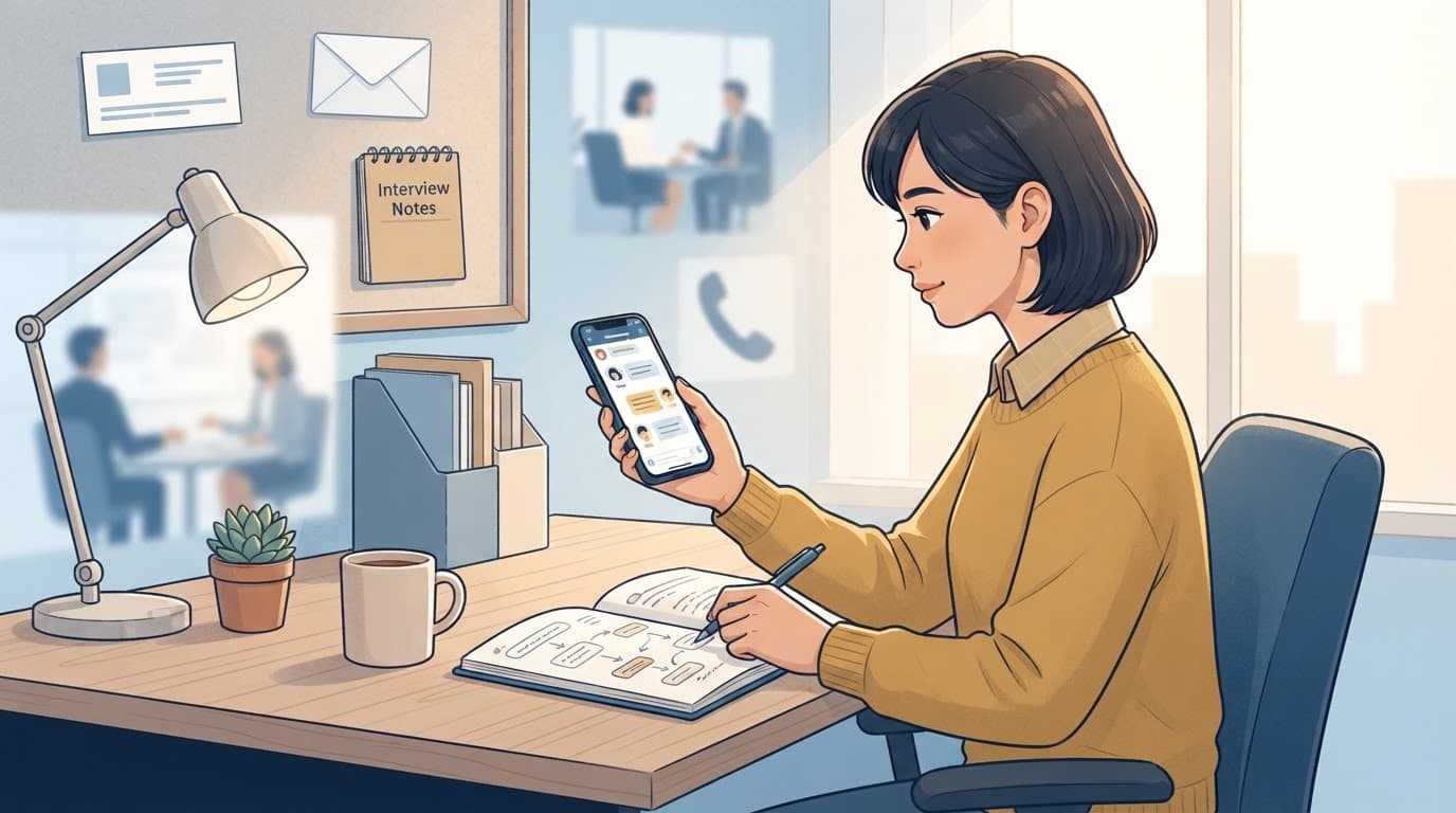 Japanese Keigo Apps for Workplace Japanese in 2026 2 A learner studies Japanese workplace speech at a desk with a phone and notebook.