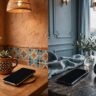 Two café scenes show smartphones for listening practice, one in Mexico City and one in Buenos Aires.