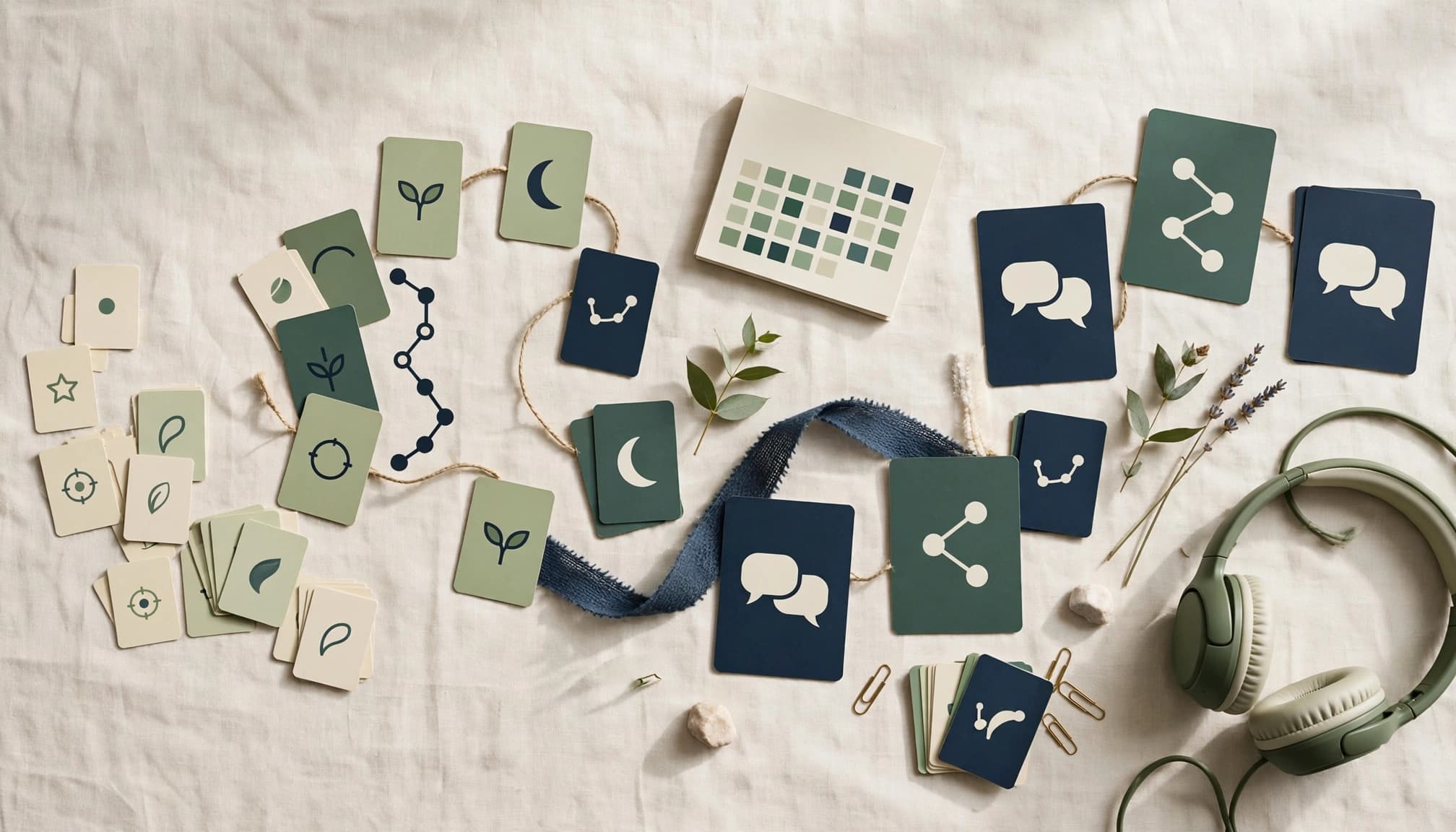 Wlingua Review 2026: Is Premium Worth Paying For? 3 Language flashcards form a learning path beside a calendar and headphones.